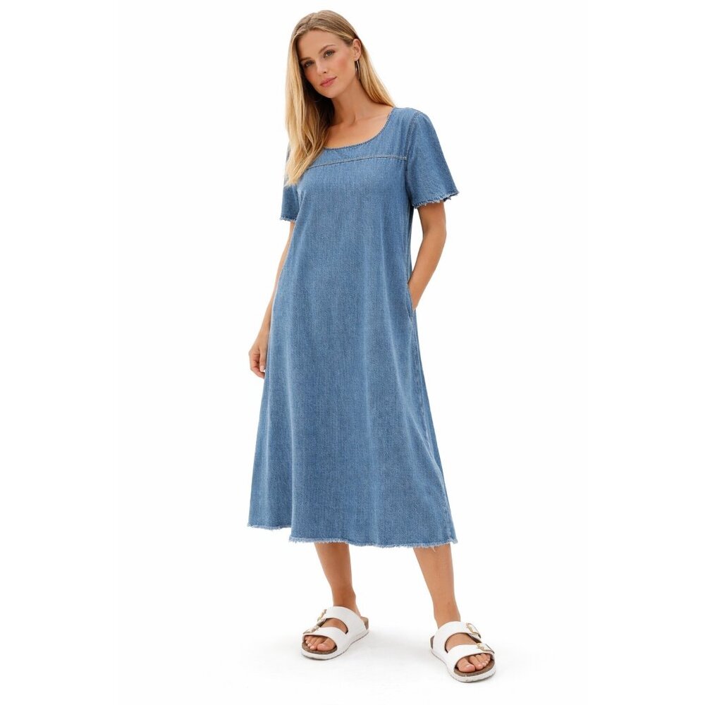 GANNI Scoop Back Organic Cotton Denim Midi Dress Indigo Blue EU 36 US 4 New - Picture 6 of 16